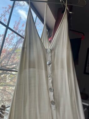 Cotton Cream Button-Front V-Neck Maxi Dress